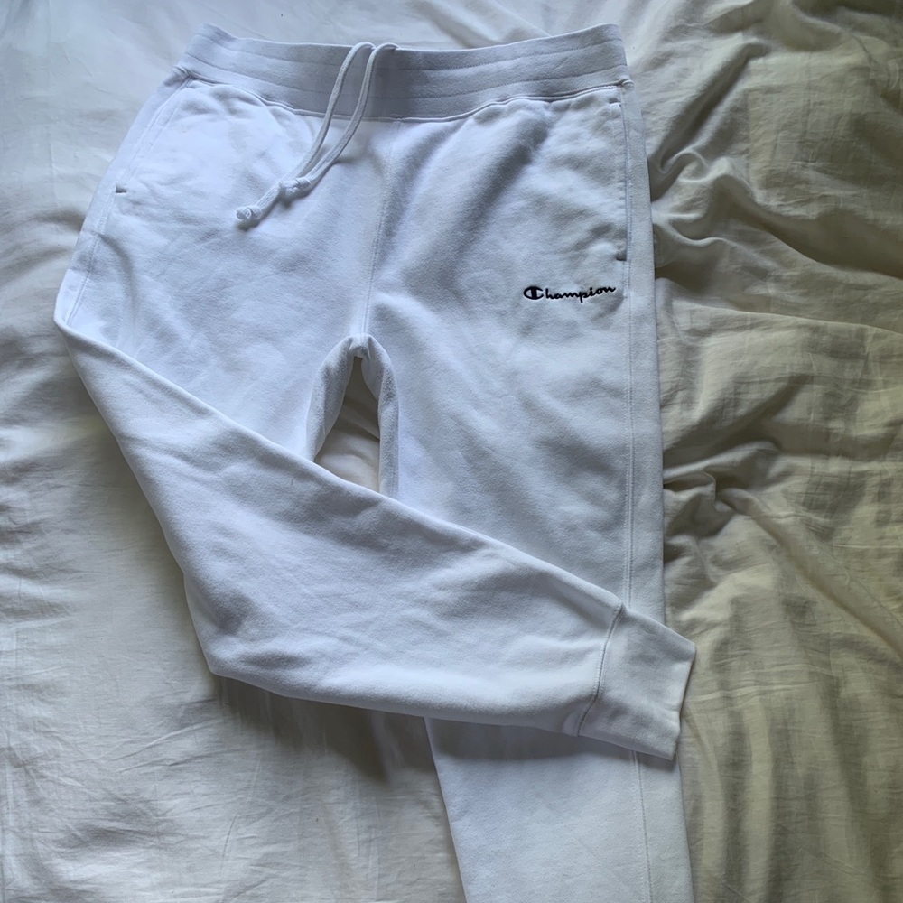 White Champion Reverse Weave Sweatpants